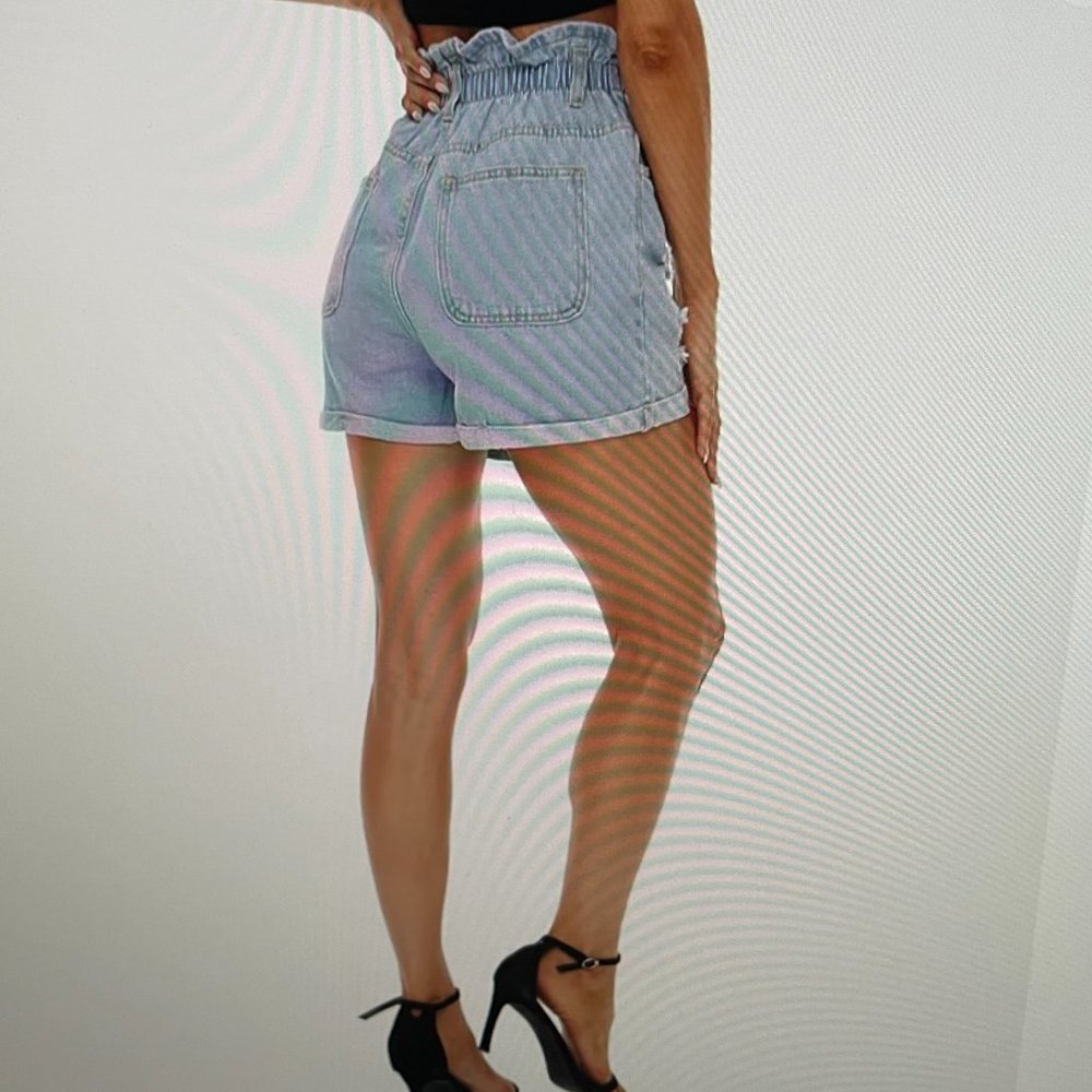 Fashion To Figure Women's High Waisted Denim Shorts Rolled Blue Jean Shorts 14